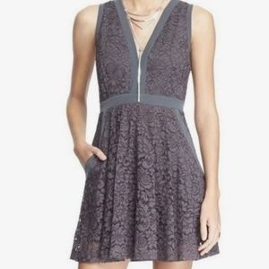 🌚Free People Fit and Flare Lace Dress in Gray w/ Pockets